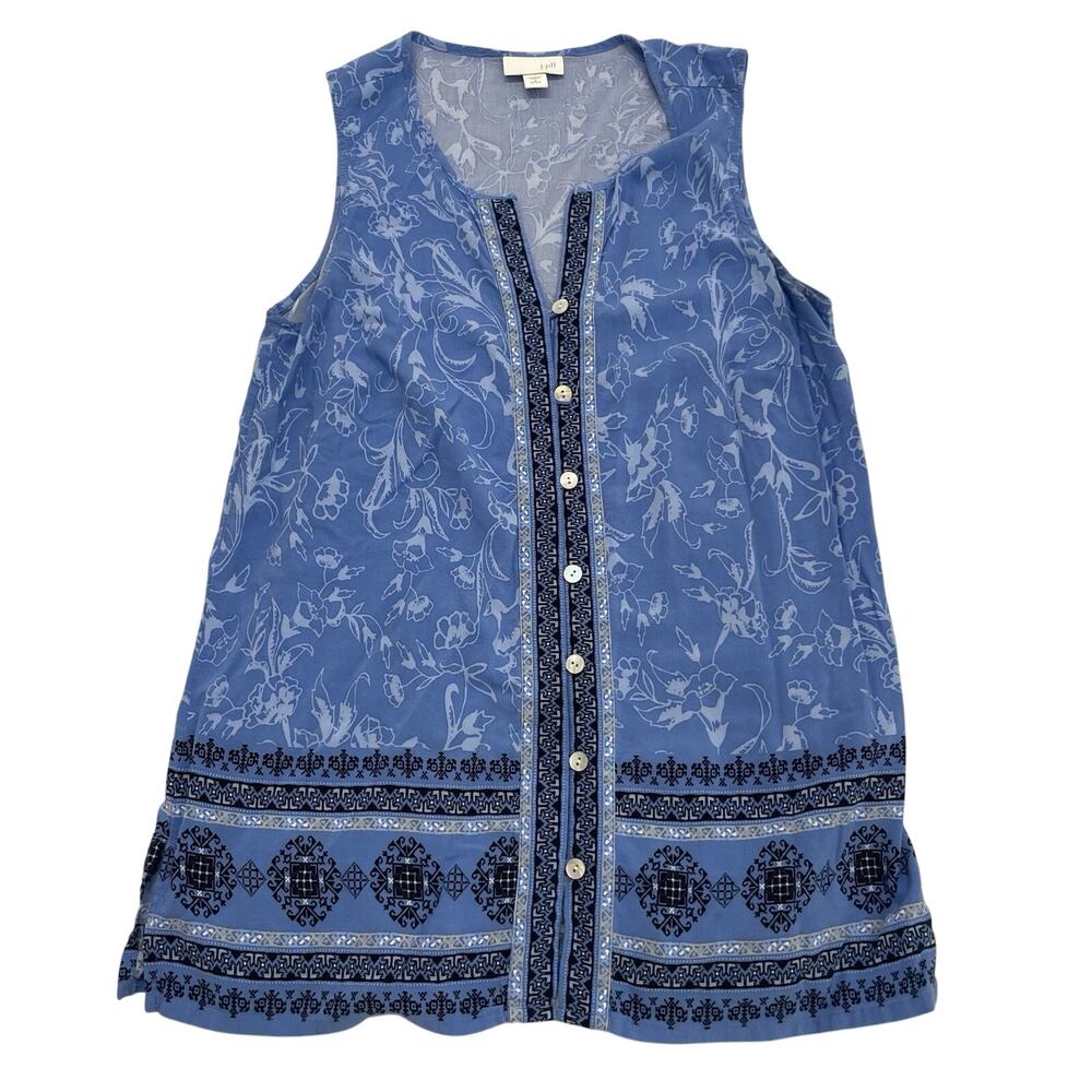 J. Jill Blouse Women’s Small Petite Blue Floral Button Front Sleeveless